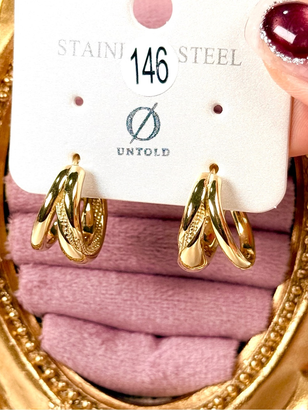 #146 Stainless Steel Stud Hoop Earrings Gold Plated